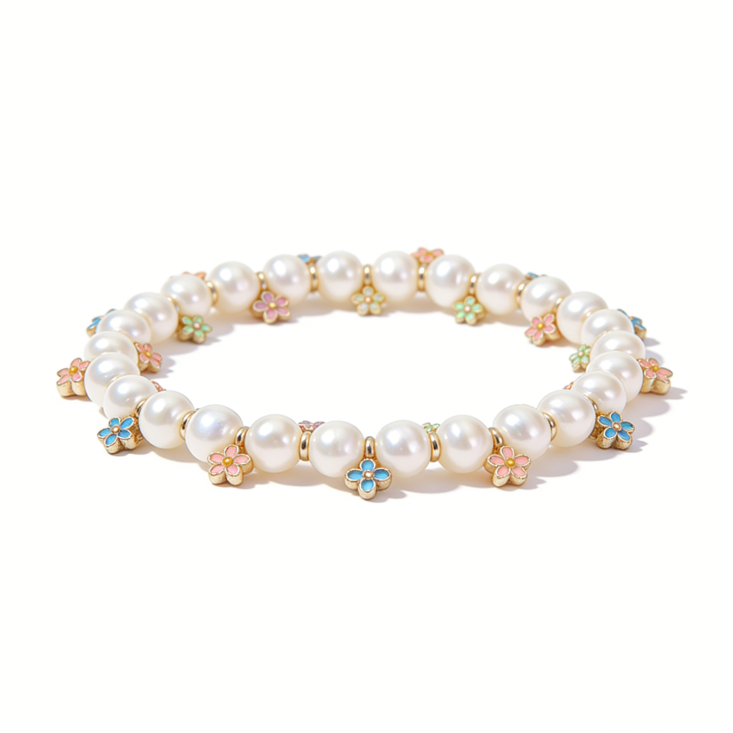 Gold Flower & Pearl Beaded Bracelet
