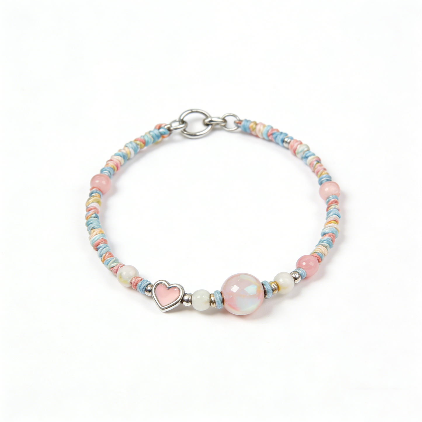 Colorful Bead & Heart Charm Bracelet