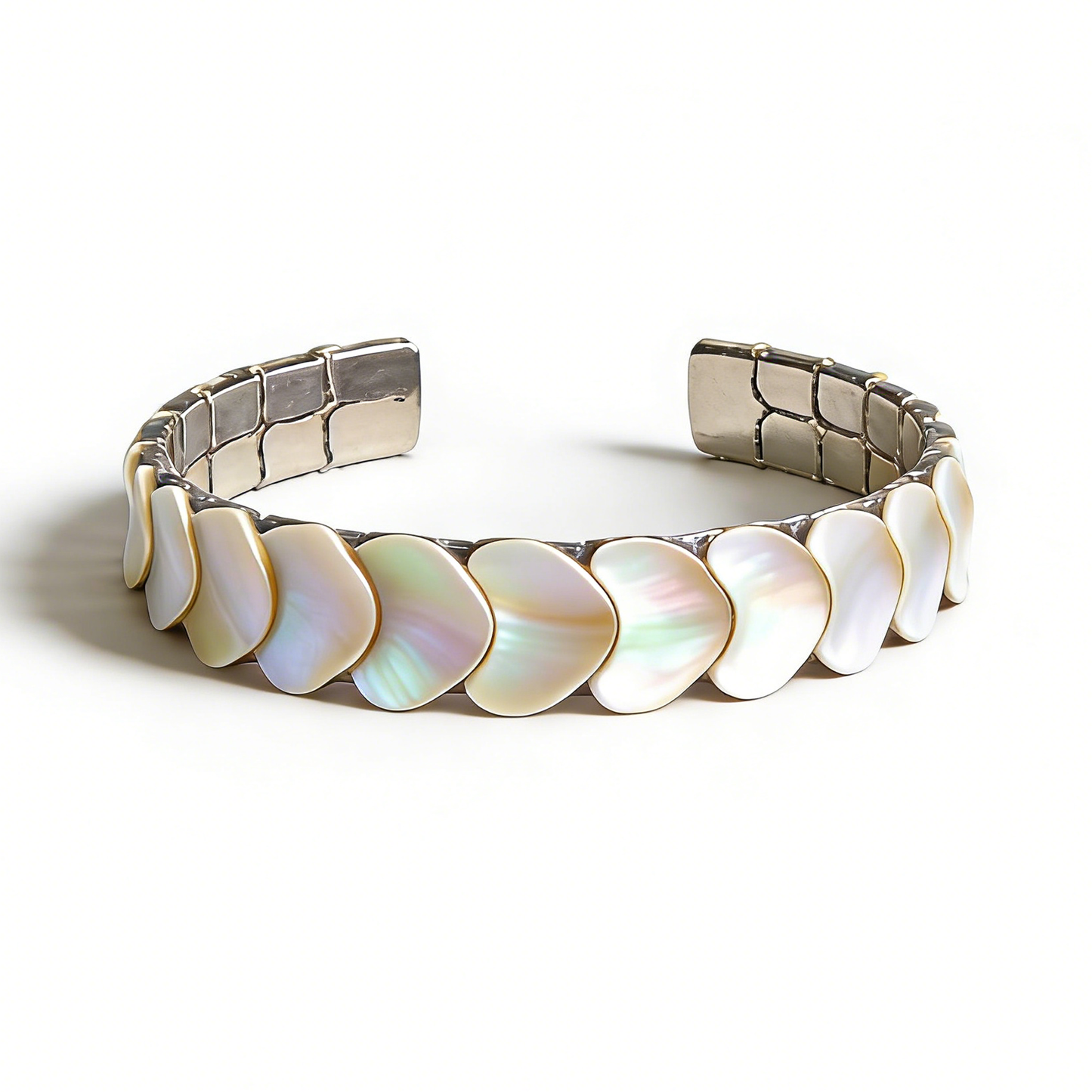 Iridescent Shell Open Cuff Bangle