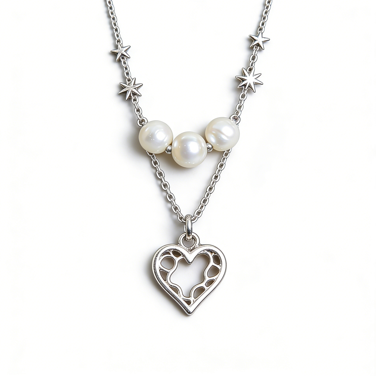 Star & Heart Layered Pearl Necklace