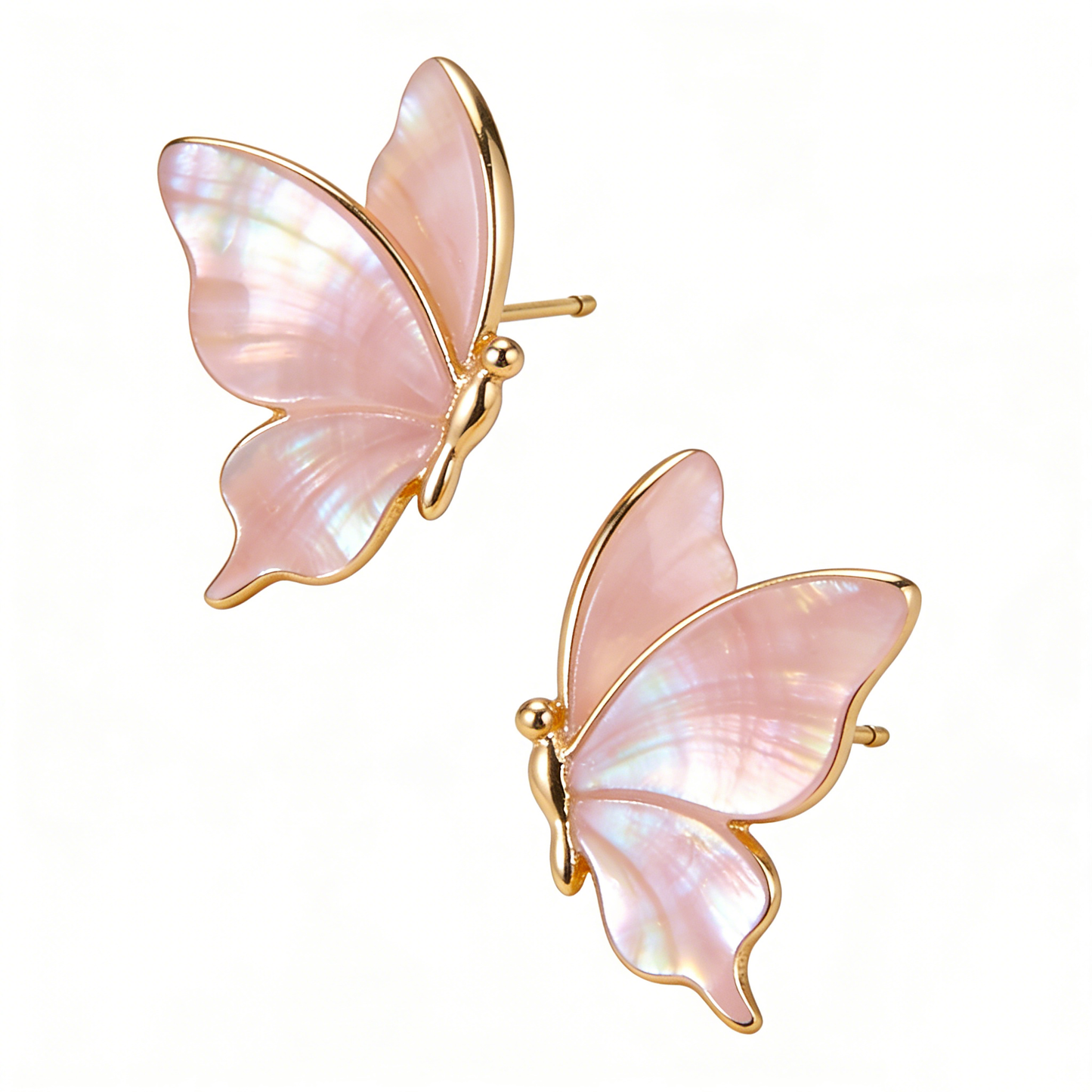 Gold Pink Mother-of-Pearl Butterfly Stud Earrings