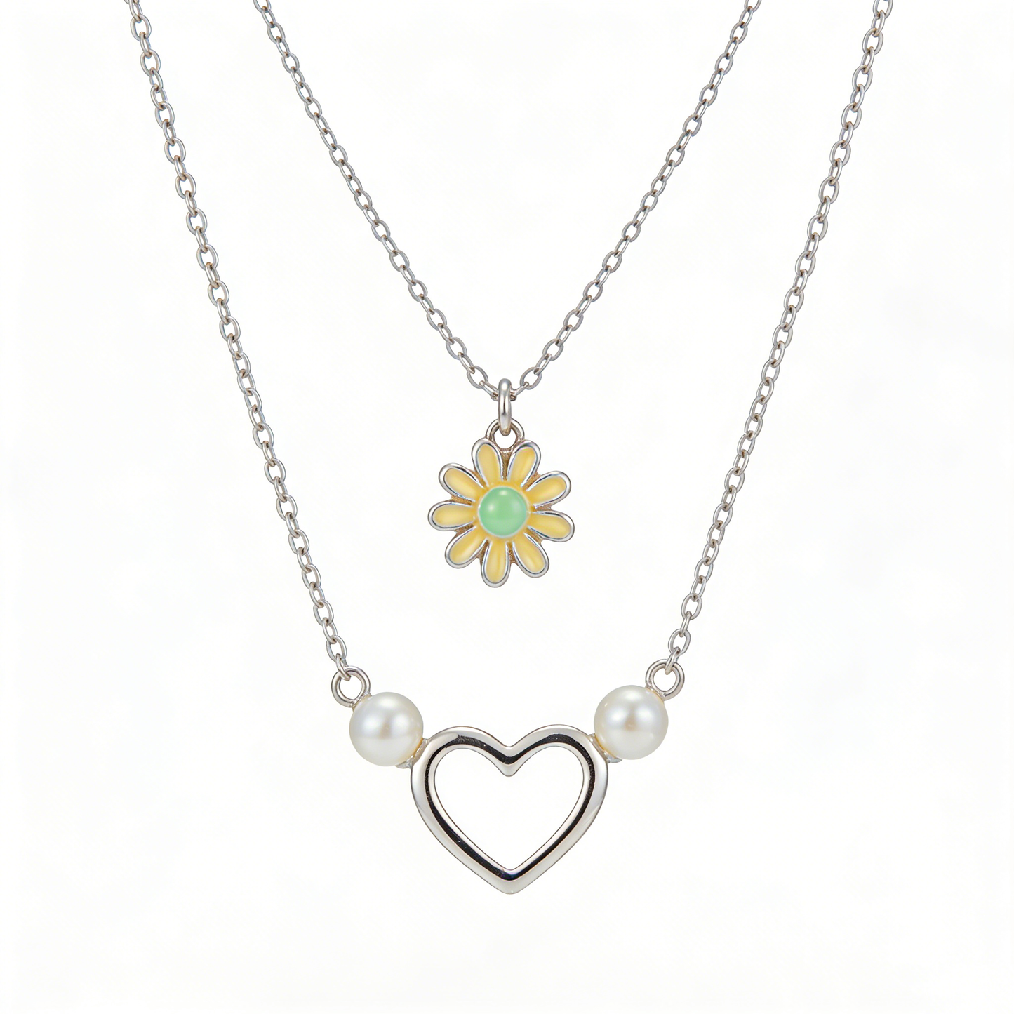 Double Layer Daisy & Heart Pearl Necklace