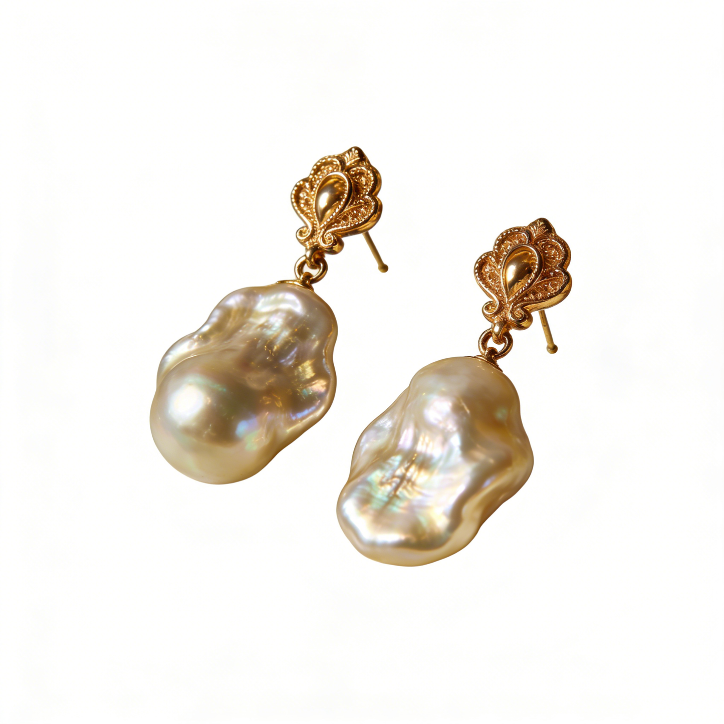 Gold Baroque Pearl Drop Earrings