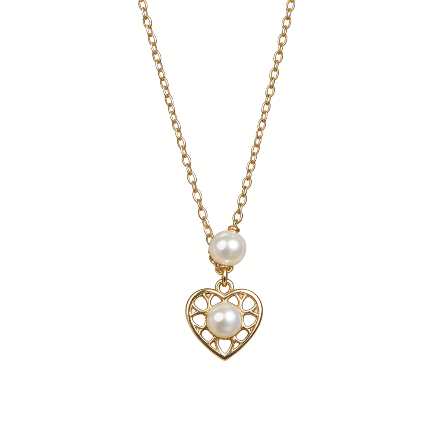 Gold Open Heart Pearl Pendant Necklace