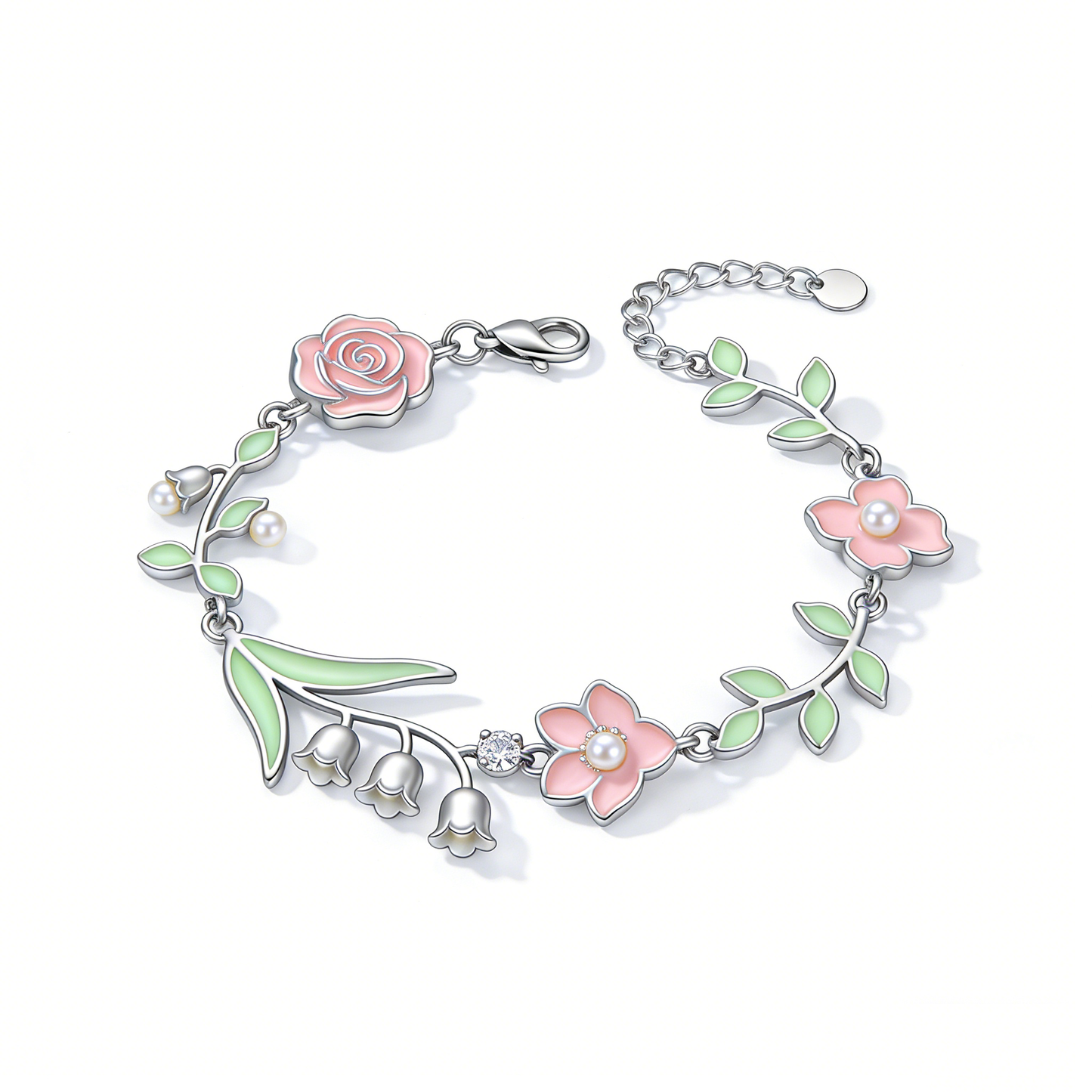 Enamel Rose & Lily of the Valley Bracelet