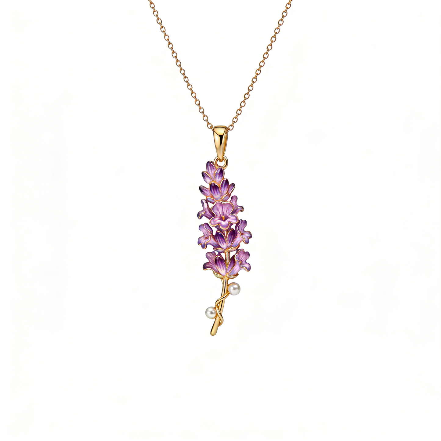 Purple Enamel Lavender Pearl Pendant Necklace