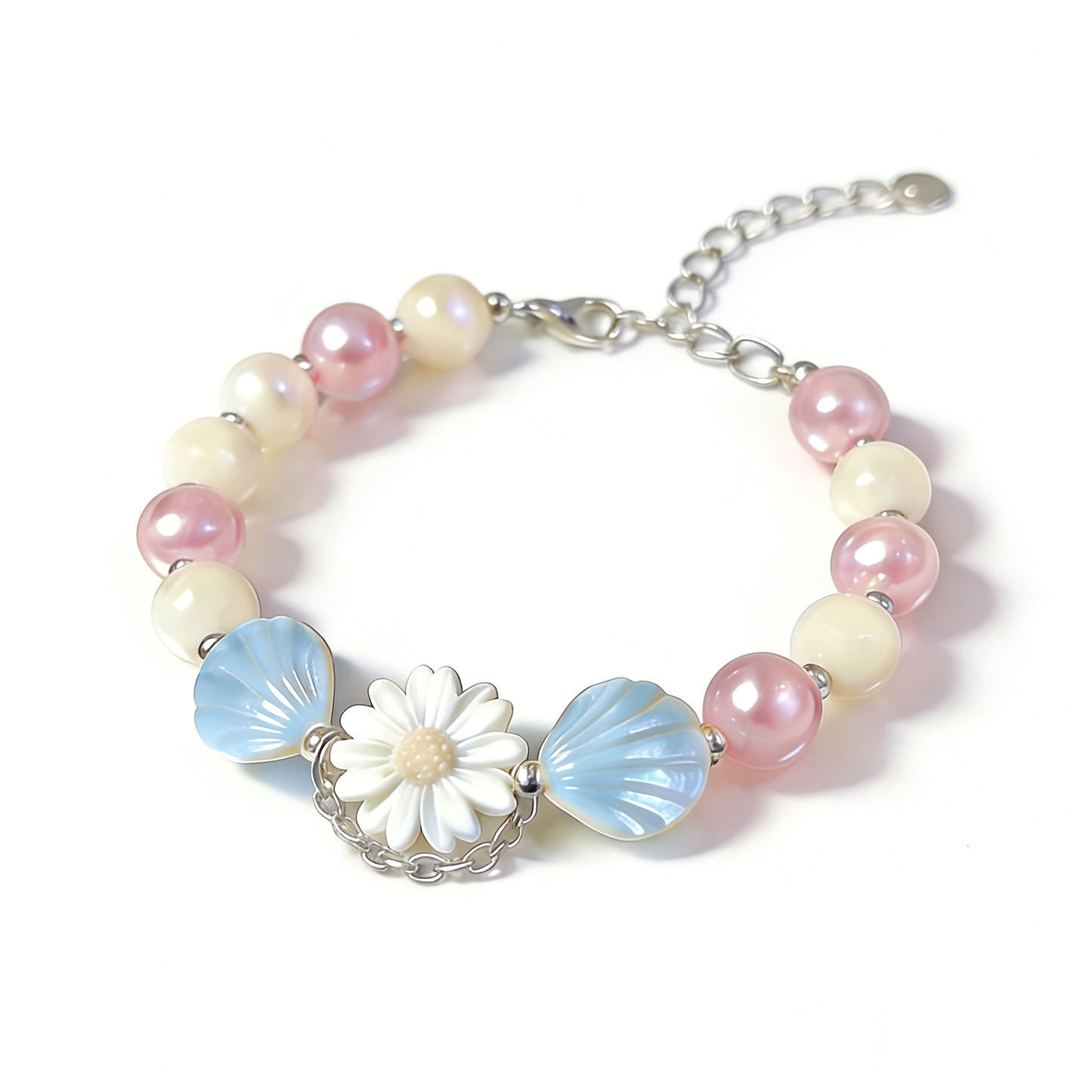 Pastel Daisy & Shell Beaded Bracelet