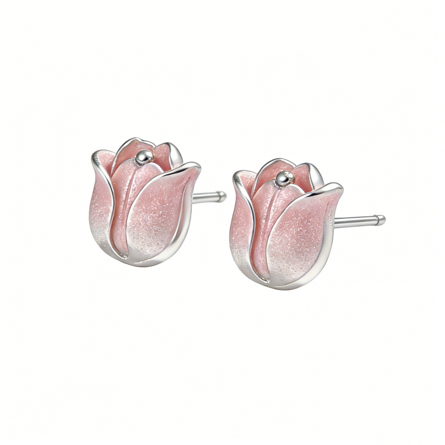 Pink Enamel Tulip Stud Earrings
