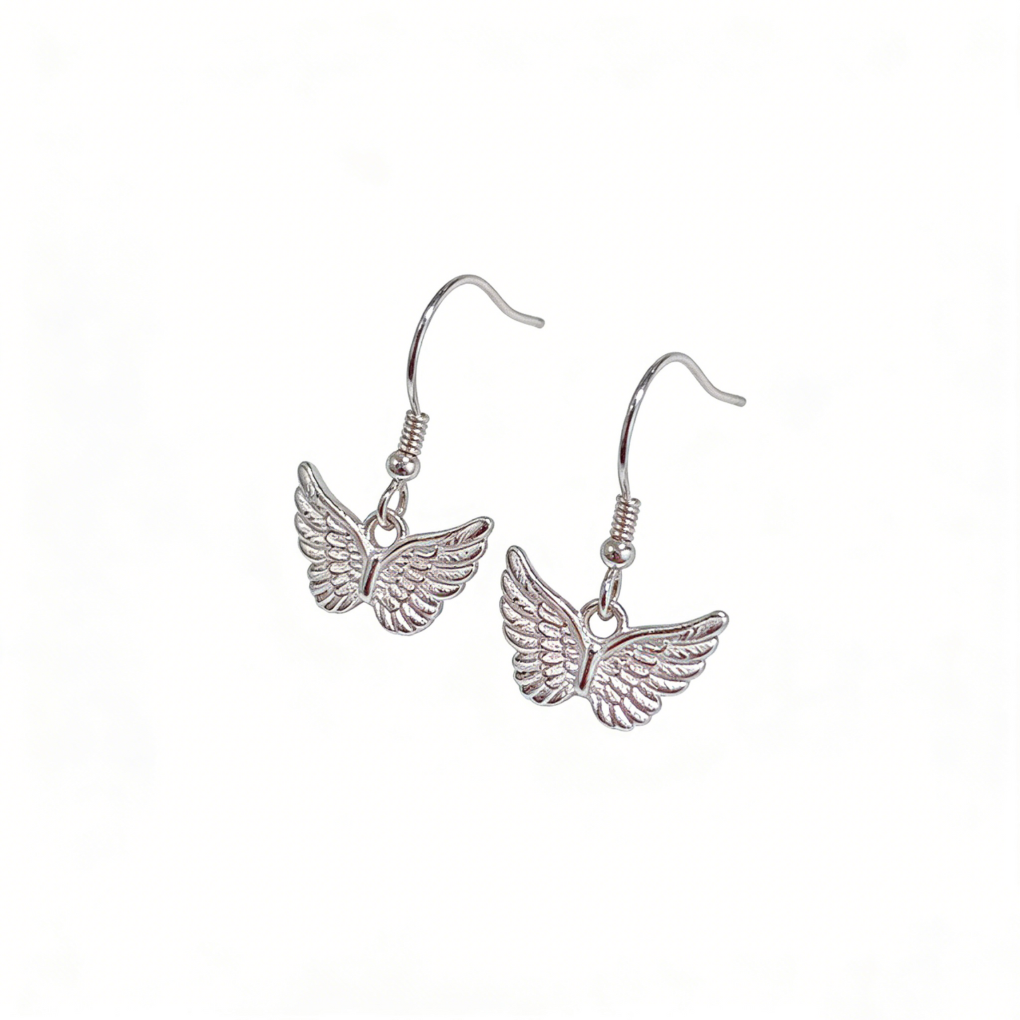 Silver Angel Wing Drop Earrings