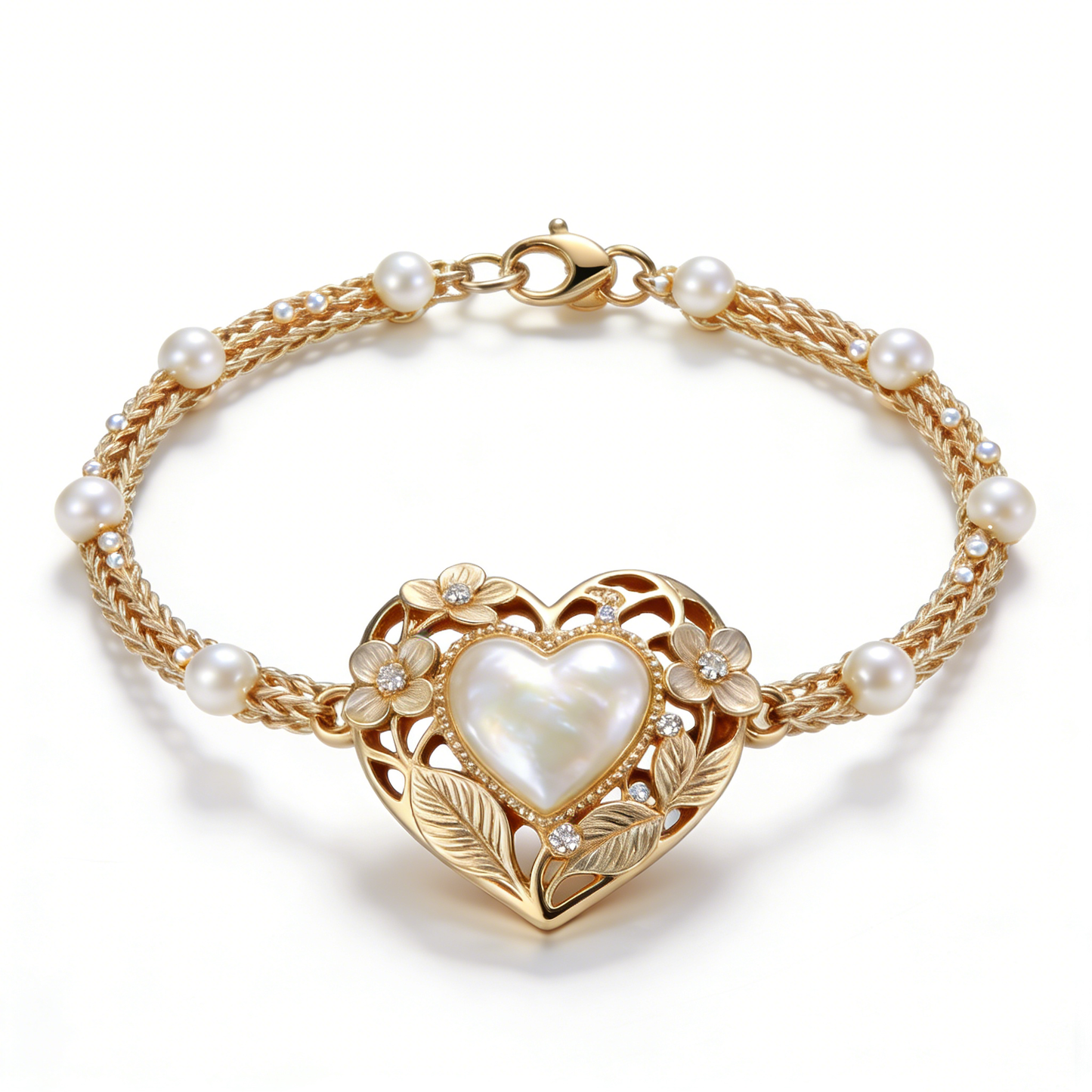 Gold Heart Pearl Bracelet