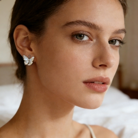 Silver Mother-of-Pearl Butterfly Stud Earrings