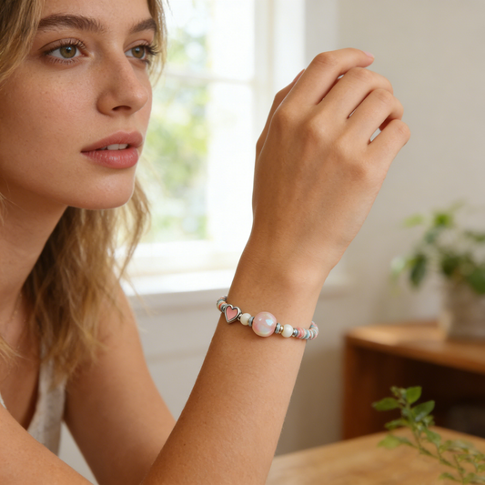 Colorful Bead & Heart Charm Bracelet