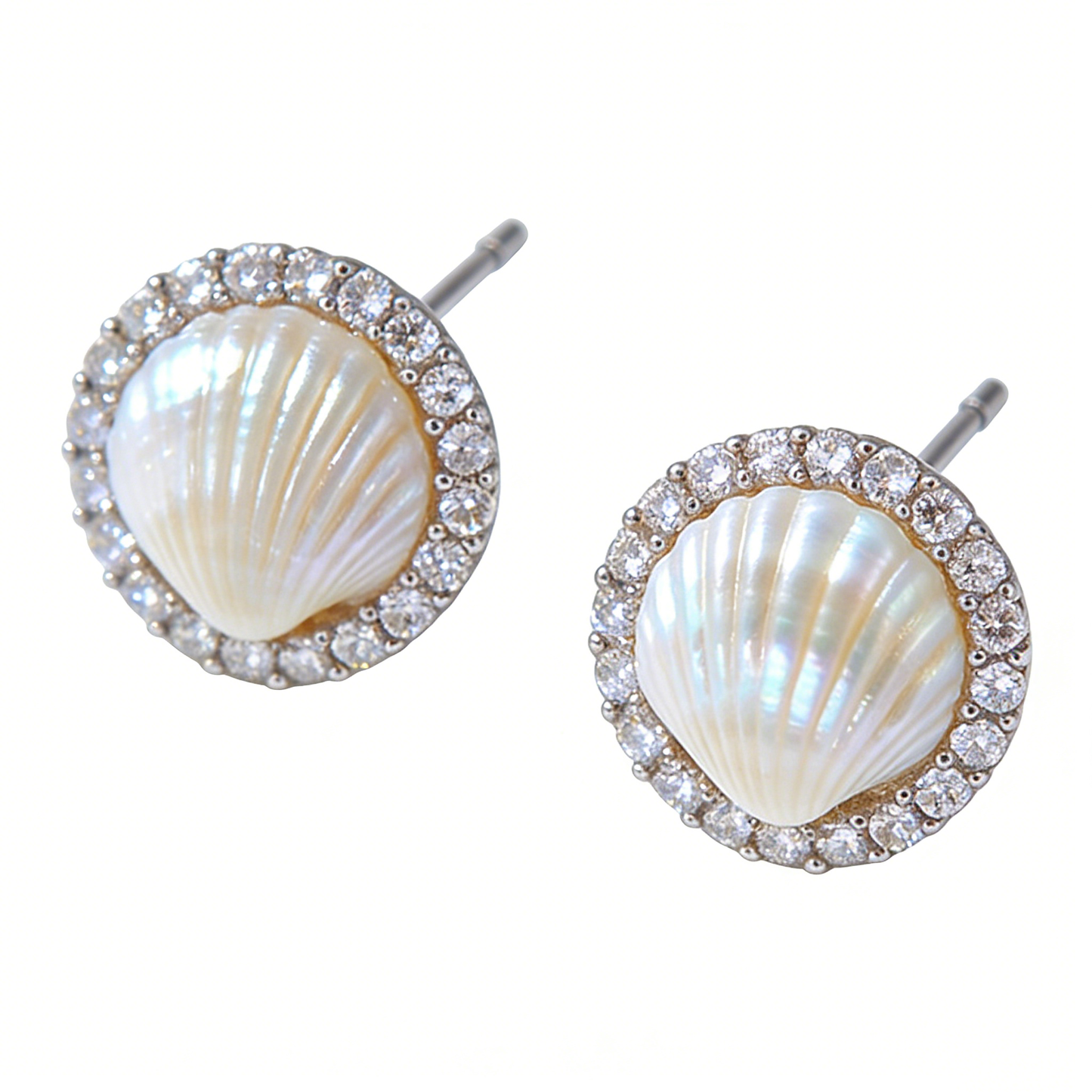 Mother-of-Pearl Shell & Crystal Halo Stud Earrings