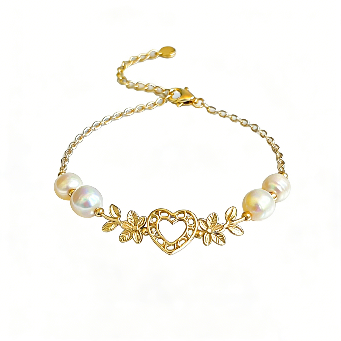 Dainty Heart & Pearl Chain Bracelet