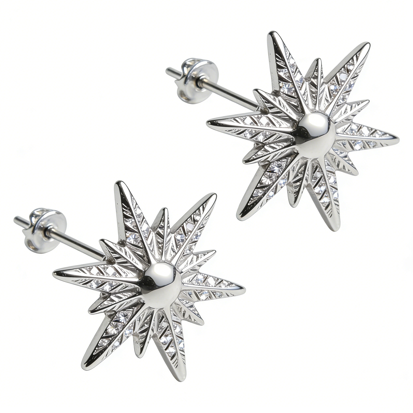 Silver Starburst & Crystal Stud Earrings