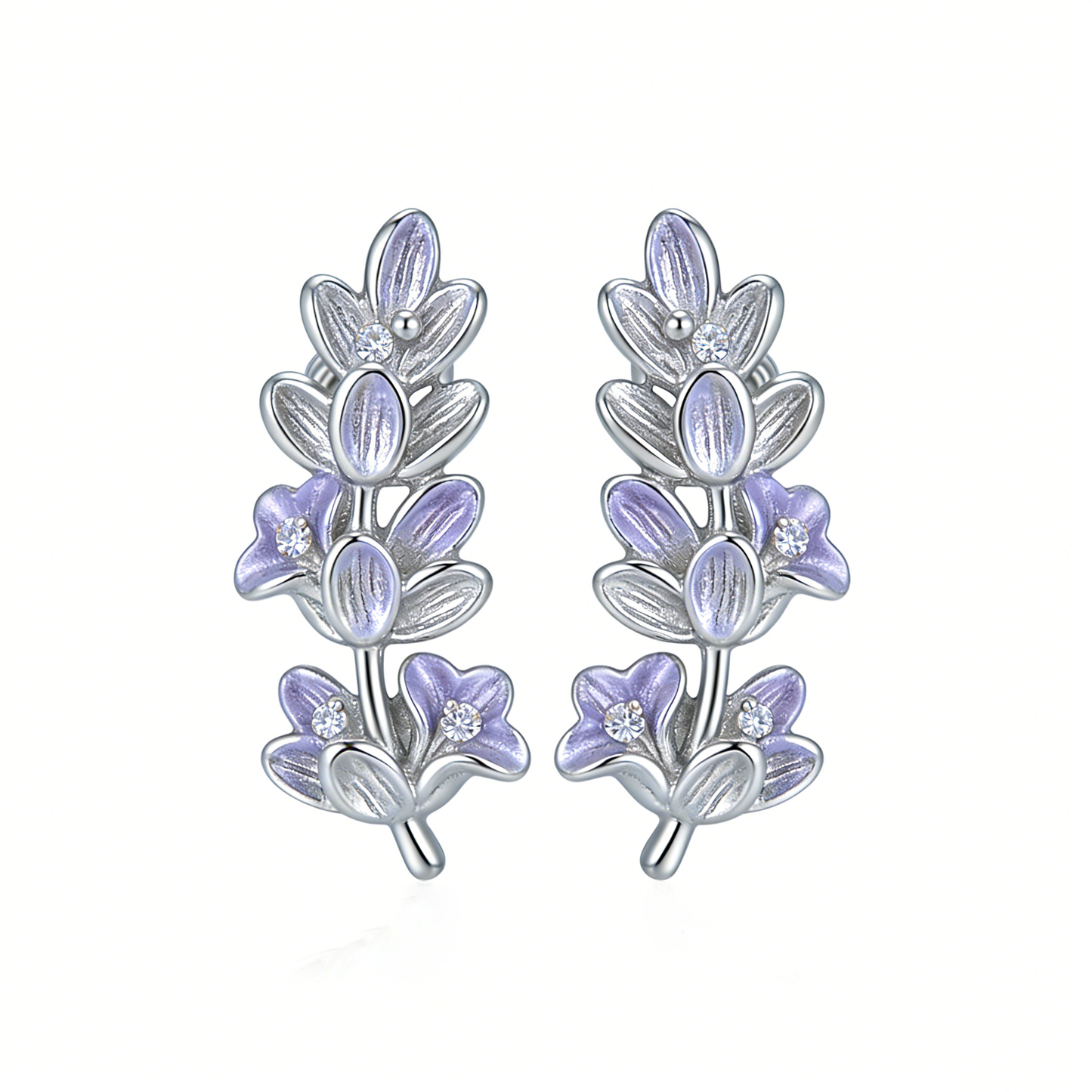 Purple Enamel Lavender & Crystal Drop Earrings