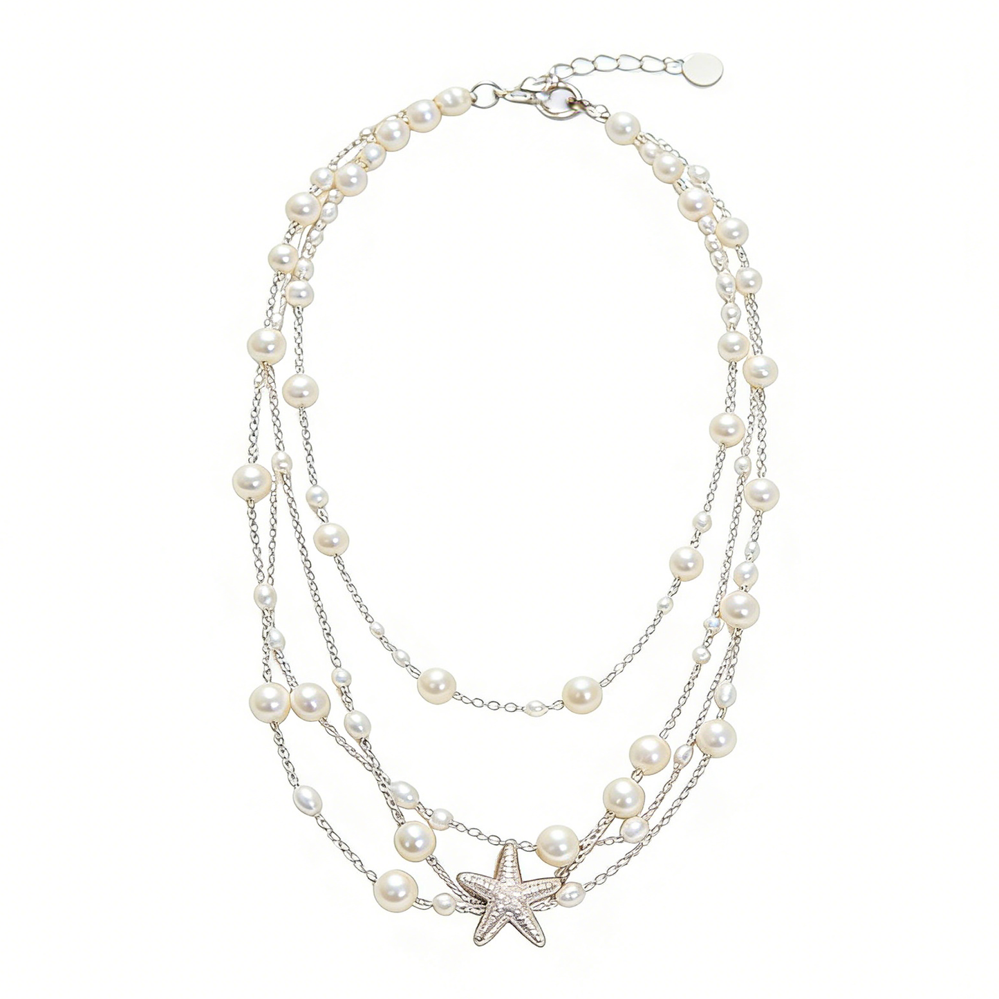 Multi-Strand Pearl & Starfish Pendant Necklace