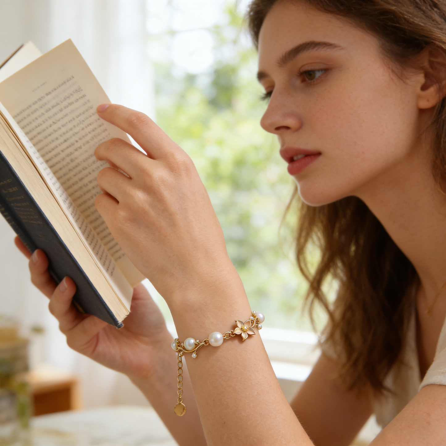 Gold Vine & Pearl Branch Bracelet