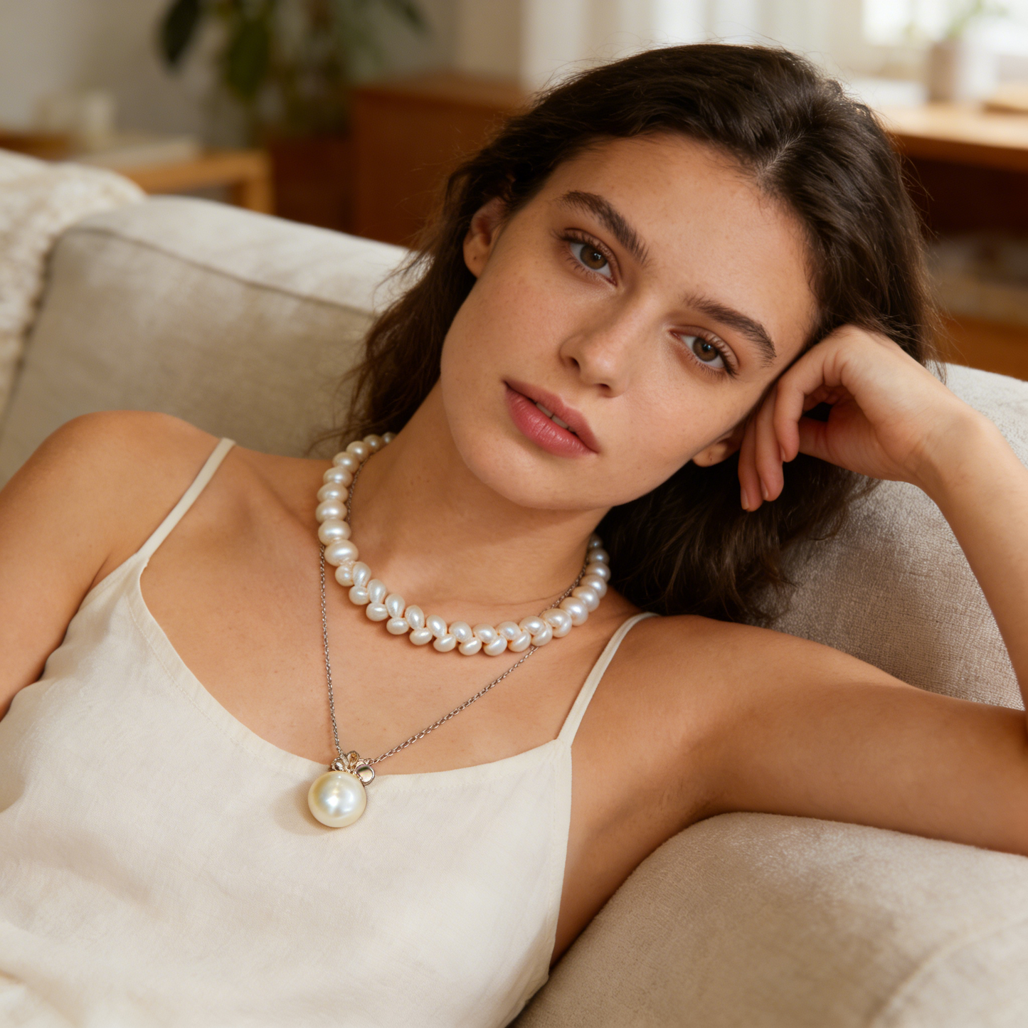 Pearl Choker with Baroque Pearl Pendant