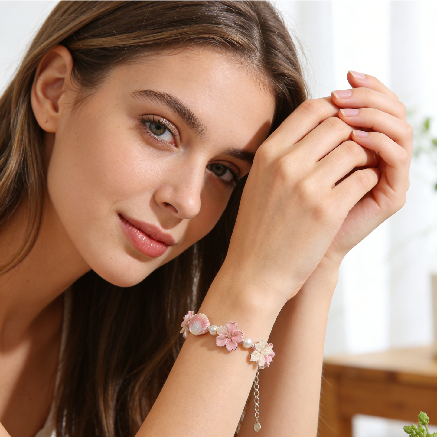 Pink Shell & Cherry Blossom Bracelet