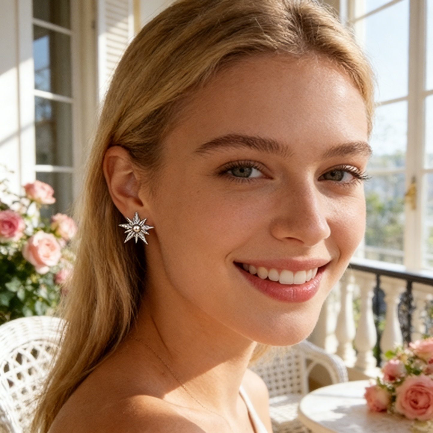 Silver Starburst & Crystal Stud Earrings
