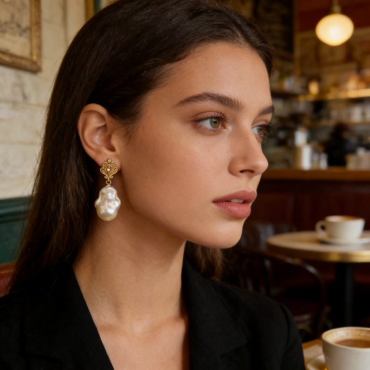 Gold Baroque Pearl Drop Earrings
