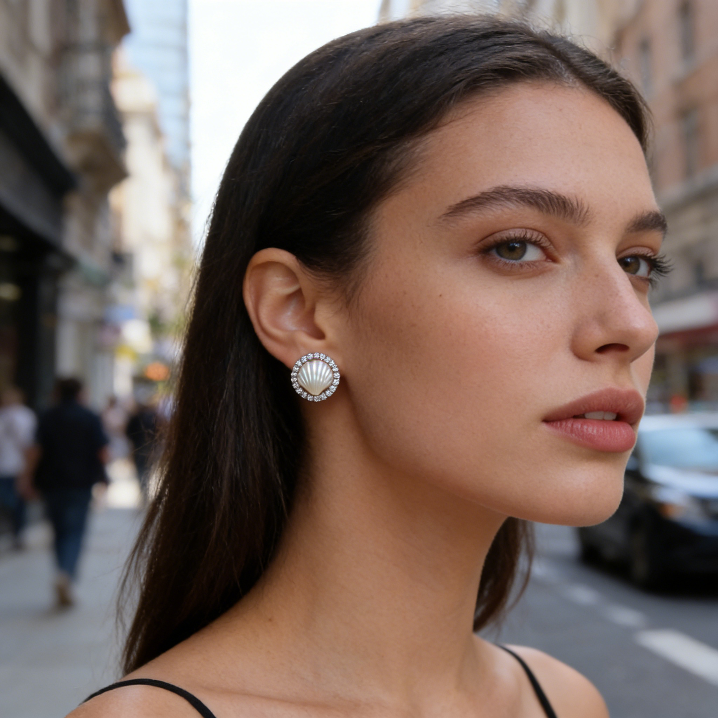 Mother-of-Pearl Shell & Crystal Halo Stud Earrings