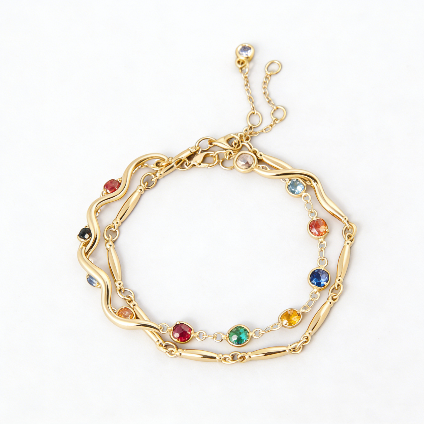 Gold Multicolor Gemstone Double Layer Bracelet