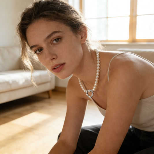 Pearl Choker with Open Heart Pendant