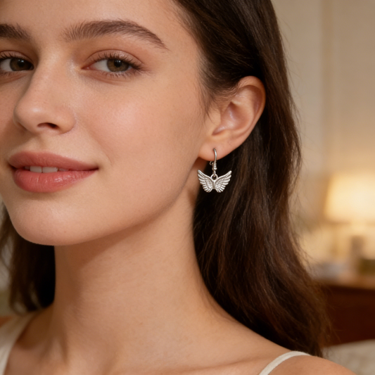 Silver Angel Wing Drop Earrings