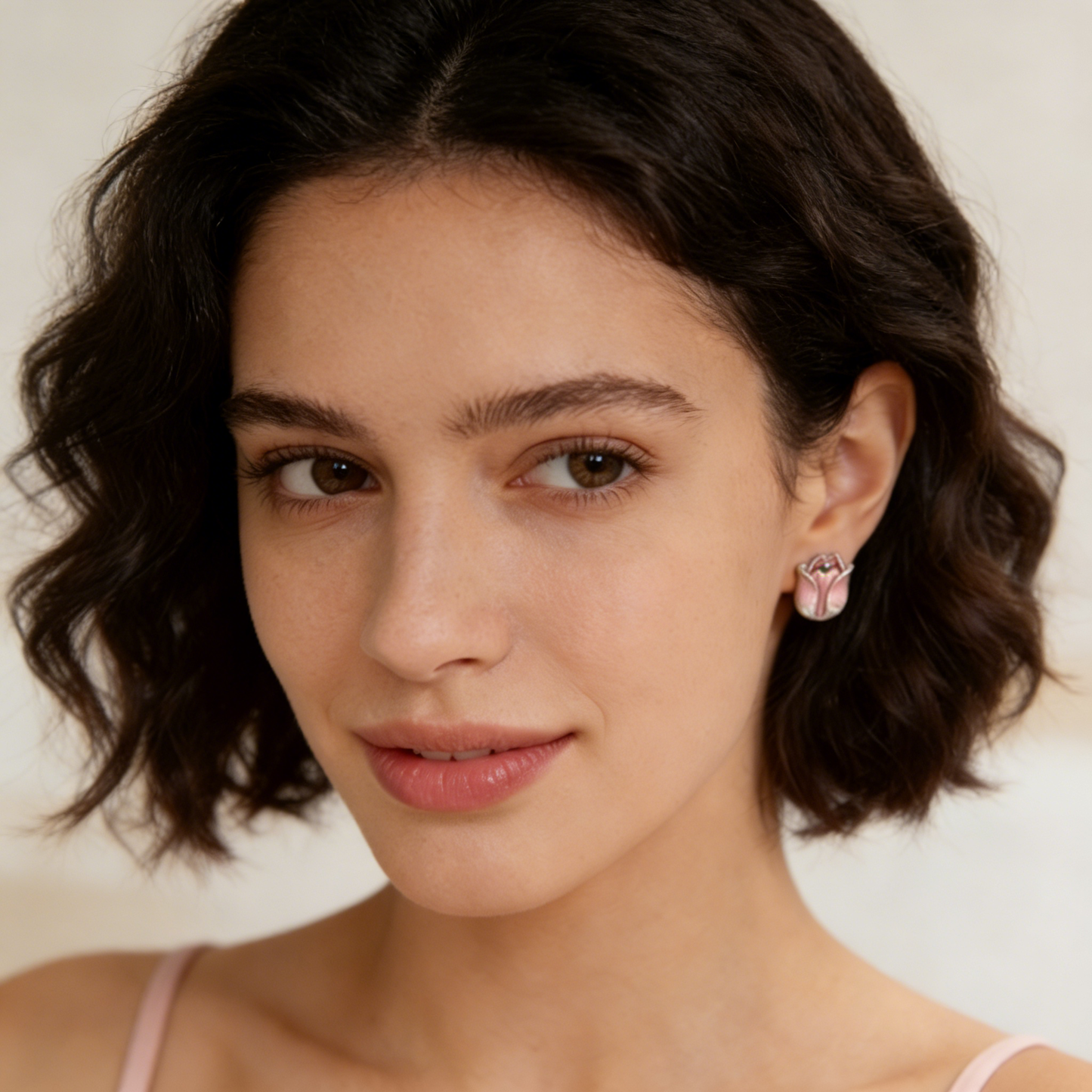 Pink Enamel Tulip Stud Earrings
